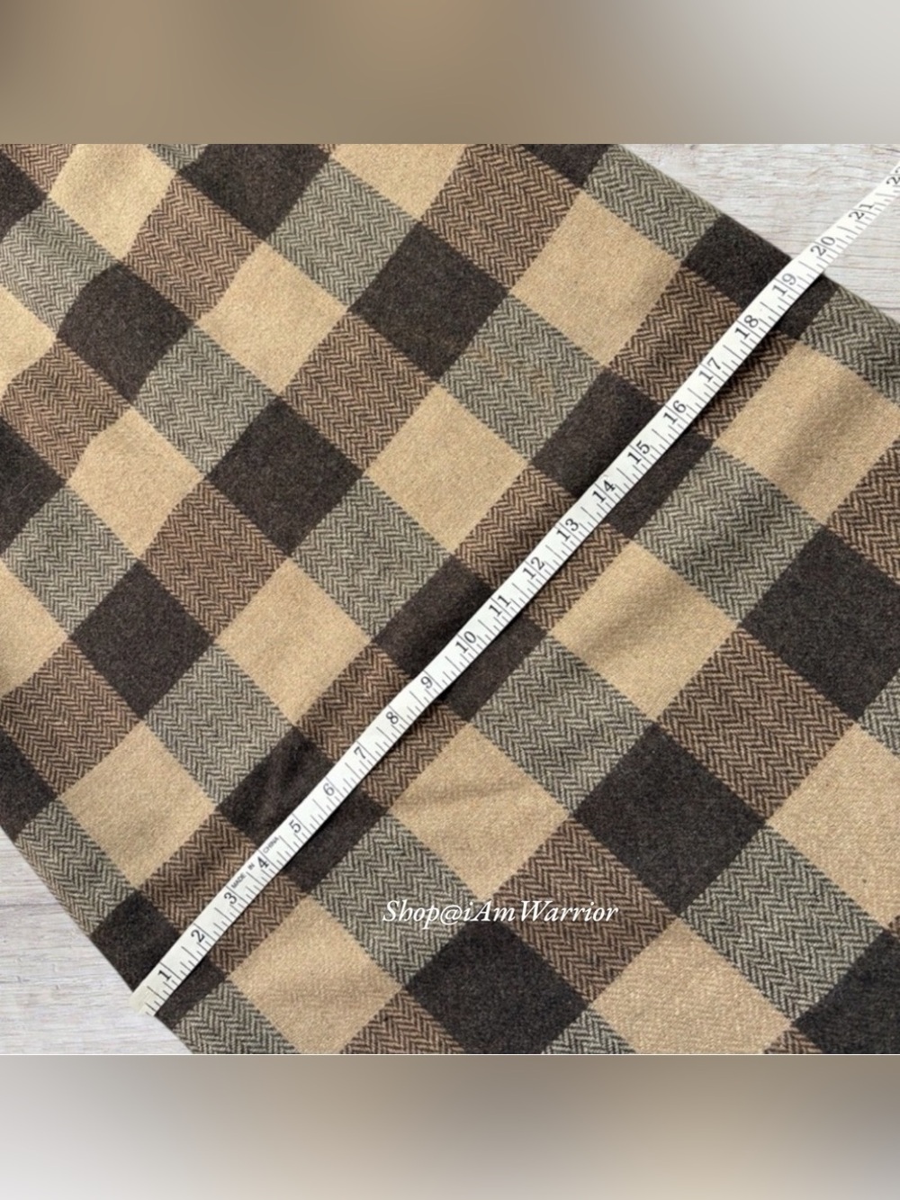 Vintage Wool Herringbone Chocolate Tan Plaid Leather Trim Equestrian Midi Skirt - Picture 6 of 10
